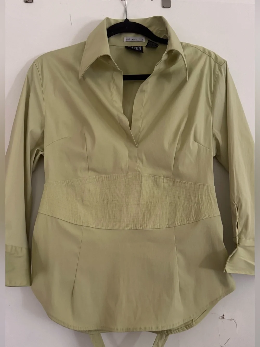 Sage Smocked-Waist Button-Down Shirt Size L Business Casual - Picture 2 of 9